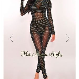 Hot Miami styles nude sheer iridescent jumpsuit